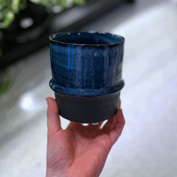 Cache-pot 2 tons bleu et noir